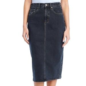 High-Rise Denim Midi Skirt